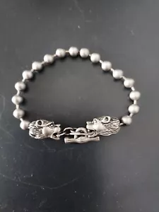 Pewter Grey Bracelet - Beads with Cast Metal Bear Heads - Picture 1 of 7