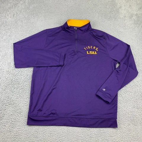 LSU Tigers Shirt Mens Large Purple Champion Sweatshirt Mock Neck NCAA Football Cover