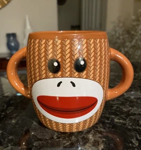 SOCK MONKEY Ceramic Coffee Cup "Galerie"  Mug 16 oz  Brown Double Handle - CUTE! - Bild 1 von 9