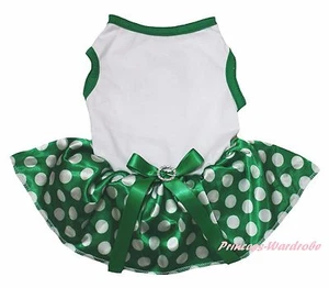 Plain St Patrick White Cotton Top Green Dots Gauze Skirt Pet Dog Puppy Cat Dress - Picture 1 of 1