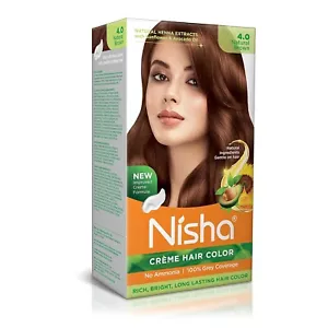 Nisha Cream Hair Color, Natural Brown Hair Color, Shade 4.0, Ammonia Free, Unise - Picture 1 of 3