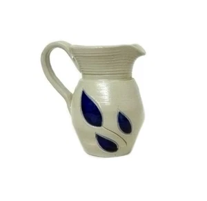 Williamsburg Keramik Vintage Milchkännchen Mini Krug Steinzeug Blätter blau Handarbeit - Bild 1 von 10