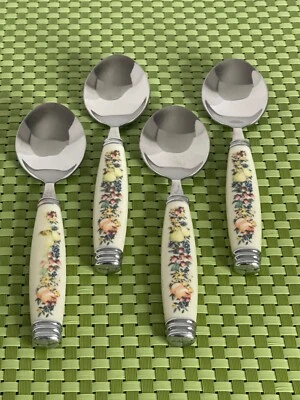 Avon SWEET COUNTRY COSECH 4 cucharaditas de acero inoxidable con diseño de fruta brillante cubiertos Foto 1 de 4