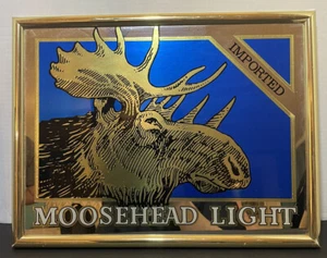 Vintage 1991 Elchkopf hell Bier Werbung Spiegel Schild Gold Folienrahmen blau gold - Bild 1 von 2