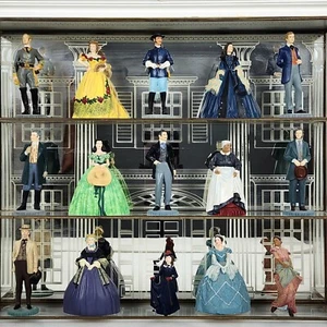 Vtg '90s Franklin Mint Gone With The Wind 15 Figurines Tara Display Case - Wear - Picture 1 of 23