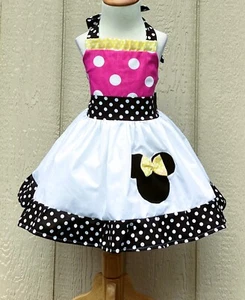 BIRTHDAY MINNIE MOUSE  HOT PINK POLKA  AND YELLOW WHITE POLKA DOT HALTER DRESS - Picture 1 of 3