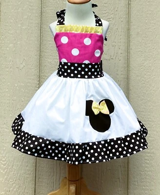 BIRTHDAY MINNIE MOUSE  HOT PINK POLKA  AND YELLOW WHITE POLKA DOT HALTER DRESS - Image 1 of 3