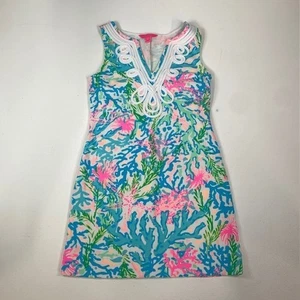 Lilly Pulitzer Sleeveless Shift Dress Coral Reef Print White Trim Size S - Picture 1 of 9