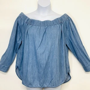 Tommy Hilfiger Bluse Damen XXL Chambray Off Shoulder Beachy Boho Festival - Bild 1 von 9