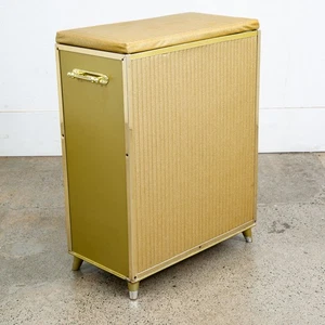 Mid Century Modern Wäschekorb Metall Caddy Gold Vintage Mcm Lift Top hell - Bild 1 von 10