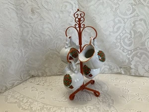 MCM Orange 11.5” Metal Mug Tree with 4 New Trends Japan 3.5” Pitchers EUC - Picture 1 of 8