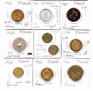 Lotto di 10 MONETE FRANCIA-1904-22-5 CENTESIMI A 2 FRANCHI-VF A UNC - Foto 1 di 1
