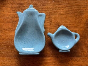 Juego de cucharas y bolsas de té vintage de cerámica azul - Imagen 1 de 5