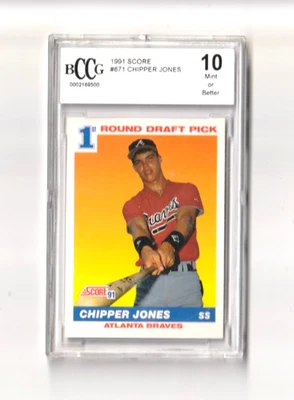 1991 Score Baseball Chipper Jones #671 Rookie HOF BCCG 10 Mint Or Better - Image 1 of 2