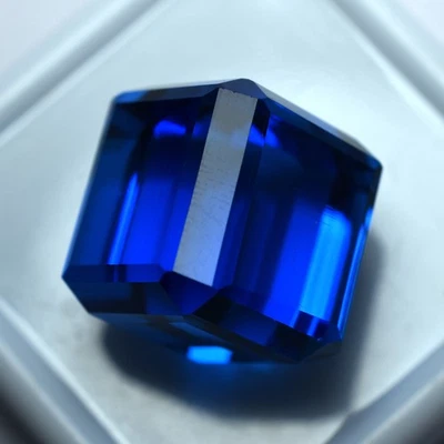 Blue Cube Cut Lab-Created Tanzanite 52.44 Ct Loose Gemstone CERTIFIED Huge Size - Image 1 of 4