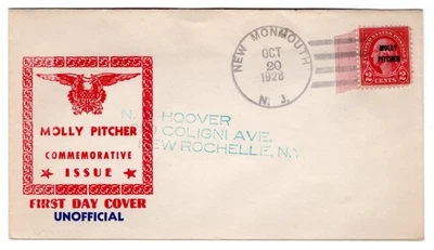 #646 Molly Pitcher 1928 FDC - Unofficial u/o New Monmouth NJ - Image 1 of 2