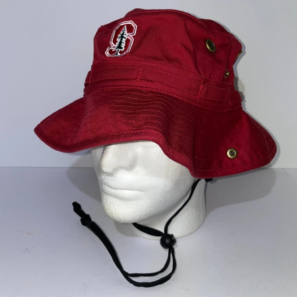 TOW Stanford Bucket Hat Red 100% Cotton Breathable Pearl Snap Chinstrap - Image 1 of 4