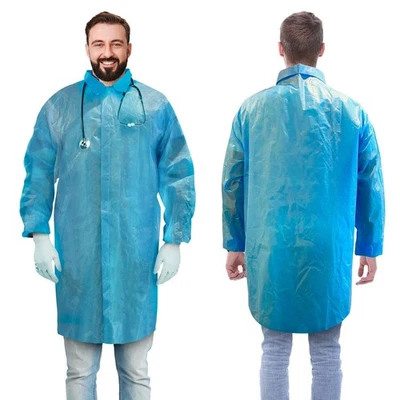 Disposable Lab Coats 30ct Blue Polypropylene 40 gsm Protective Gowns XL 40" Long - Image 1 of 4