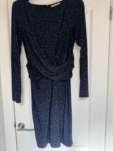 Michael Kors Silky Jersey Animal Print Dress In Cobalt Blue And Black Size XL - Picture 1 of 6