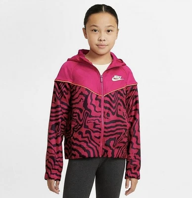 Nike Girls Pink Animal Print Windbreaker Jacket – Size L - Image 1 of 4