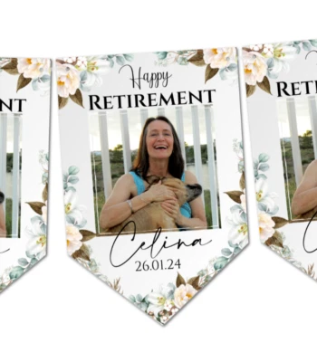 CUSH-N-CRAFT Floral Personalised Retirement Photo Bunting/Banner & Ribbon