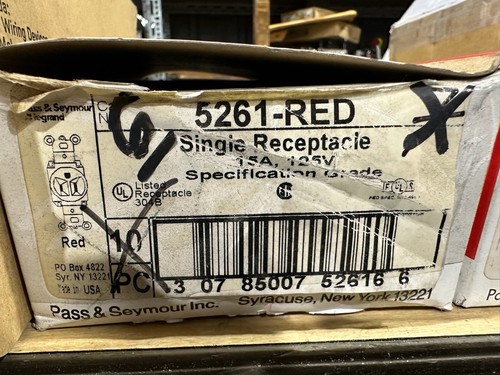 BOX OF 6 PASS & SEYMOUR SINGLE RECEPTACLE 5261-RED - L26 | eBay