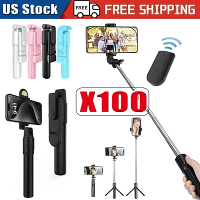 US Selfie Stick Tripod Remote Desktop Stand Phone Holder For iPhone Samsung LOT - Image 1 of 4