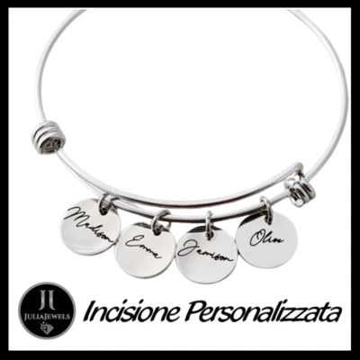 Bracciale Donna Rigido Personalizzato Con Incisione Nome Famiglia In Acciaio - Immagine 1 di 2