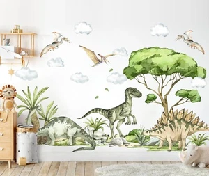 Dinosaur Pterodactyl Velociraptor Stegosaurus Jurassic Wall Decals Set Stickers - Picture 1 of 5