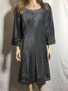 Women's NWT Jessica Howard Silver Glitter Zippered 3/4 Sleeve Jewel-Neck Dress - Foto 1 di 7