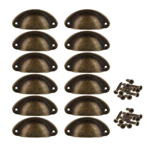 12Pc Industrial Rustic Cup Pull Shell Handles Antique Cupboard Cabinet Cup Knobs - Picture 1 of 12