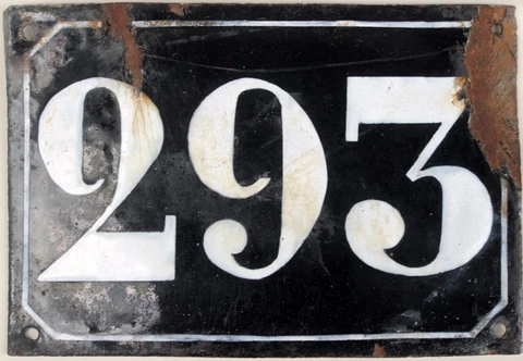 Large old black French house number 293 door gate plate plaque enamel metal sign Cover