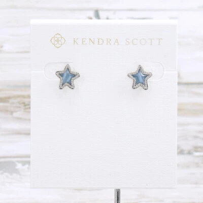 NUEVO CON ETIQUETAS Kendra Scott Jae Estrella Periwinkle Ojo de Gato Pendientes Tono Plata Foto 1 de 4