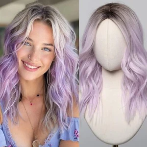 Ombre Lavender Purple Wig Human Hair 13x4 Lace Front Wigs 10Inch - Picture 1 of 3