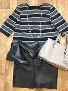 Promod Gris Azul Marino Rojo Rayas Boxy Top UK12 Otoño Panel Plisado Mangas 3/4 A3 - Imagen 1 de 12