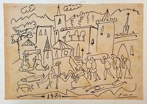 Pablo Picasso (Handmade) Drawing On Paper Signed & Stamped Mixed Media, Vtg Art - Picture 1 of 4