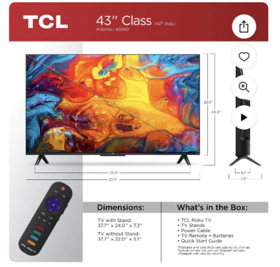 TCL 43S451 Class 4-Series 43'' 4K UHD HDR LED Smart TV - Image 1 of 4