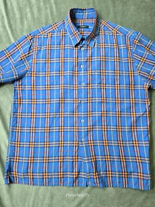 Burberry Shirt Mens Small Blue Flannel Plaid Button Up Check Brit London Short - Picture 1 of 12