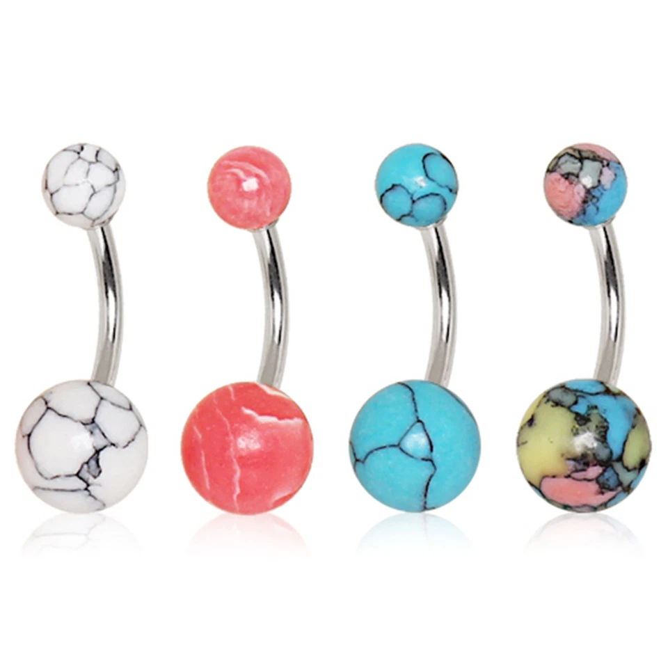 1 - Synthetic Stone 14 Gauge 3/8" 316L Surgical Steel Belly Button Rings B552 - Image 1 of 1