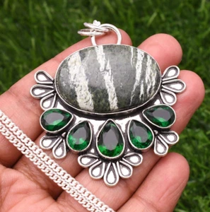 Green Swiss Opal Gemstone 925 Sterling Silver Handmade Jewelry Pendant - Picture 1 of 9