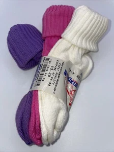 Vintage 90s Buster Brown Toddler Girl Ankle Socks Sz 4-6X Pink Purple White Cuff - Picture 1 of 6