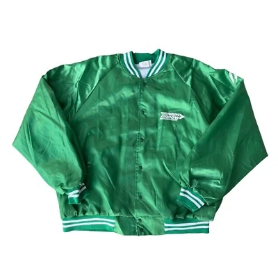 Chaqueta Universitaria Satinada De Colección Green Arrow Motor Express Safe Driver Para Hombre 2XL Foto 1 de 4
