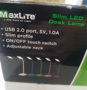 MaxLite Slim LED Desk Lamp White USB 2.0 Port Touch On Off Adjustable Neck New - Picture 1 of 4