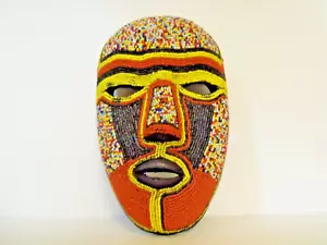 Afrikanische Perlen bunte Holz Gesicht/Wand Maske 7" x 11" handgefertigt Mosaik - Bild 1 von 6