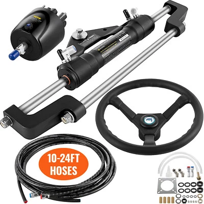 VEVOR Hydraulic Outboard Boat Steering Kit 10-24''Hoses 300HP Helm Pump Cylinder - Image 1 of 2