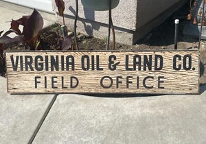 Letrero de madera de oficina de campo Virginia Oil & Land Co Kern County River arrendamiento CA HTF 11B - Imagen 1 de 2