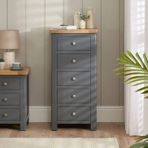 Marbury Slate Grey 5 Drawer Tallboy Chest of Drawers -SLIGHT SECONDS -SLA02-F186 - Picture 1 of 16