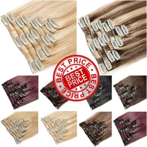 8-30Inch THICK Clip In Real Remy Human Hair Extensions 8 Pieces Highlight Ombre - Picture 1 of 32