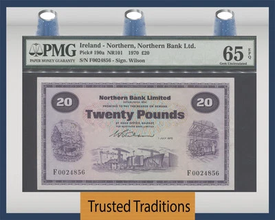 TT PK 190a 1970 IRELAND - NORTHERN 20 POUNDS SCARCE PMG 65 EPQ GEM FINEST KNOWN - Image 1 of 2