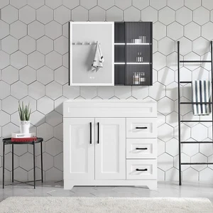 36" Bathroom Vanity Single Cabinet Freestanding Plywood Drawers White No Sink - Picture 1 of 4